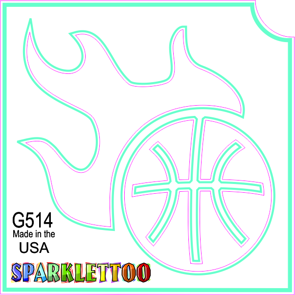 Flaming Basketball Glitter Tattoo Stencil 