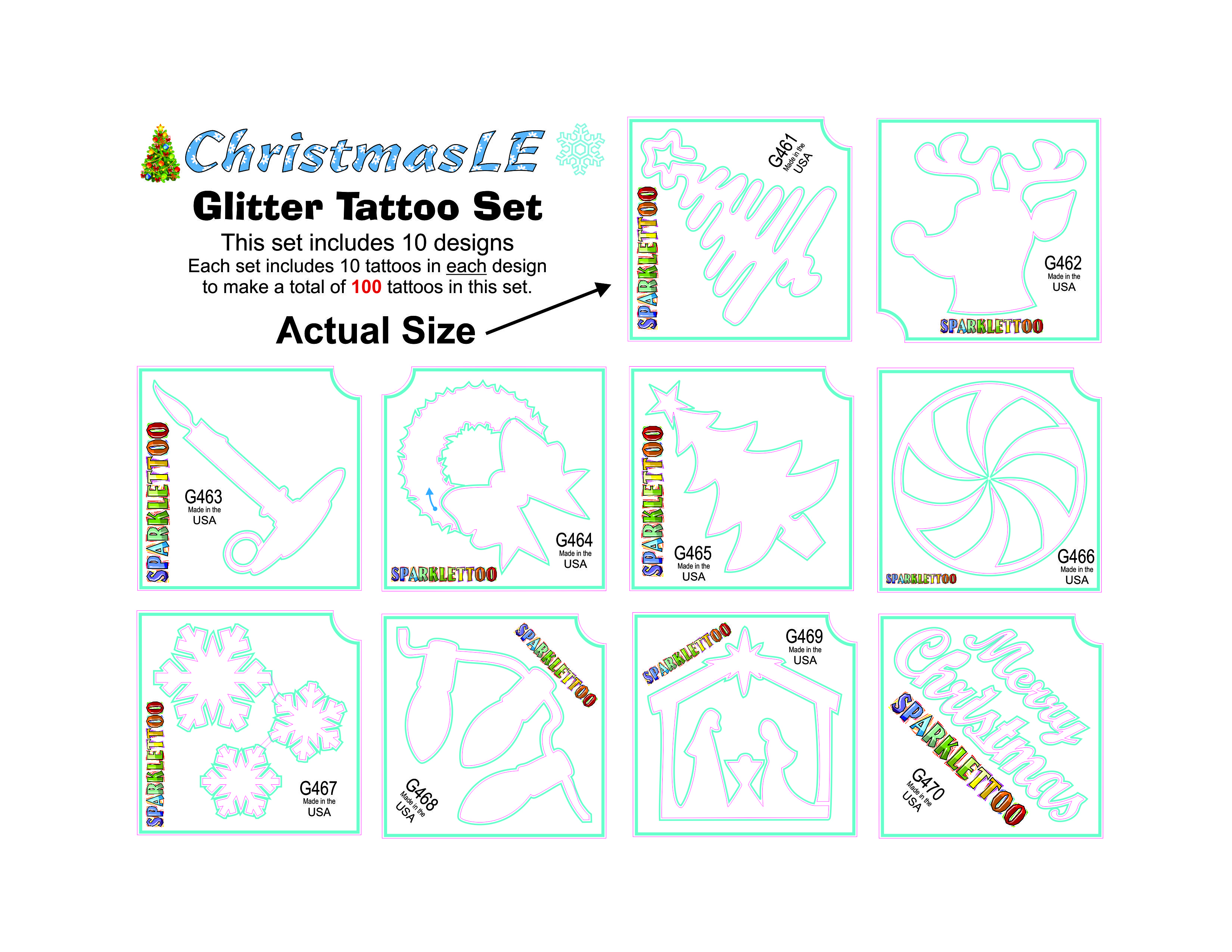 Ltd Edition Christmas Glitter Tattoo Stencil Set 