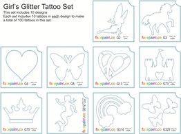 Girls Glitter Tattoo Stencil Set 